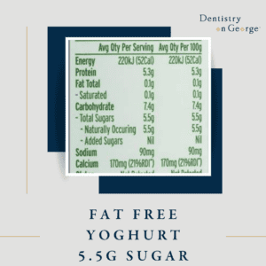 Food label fat free yoghurt to see sugar content