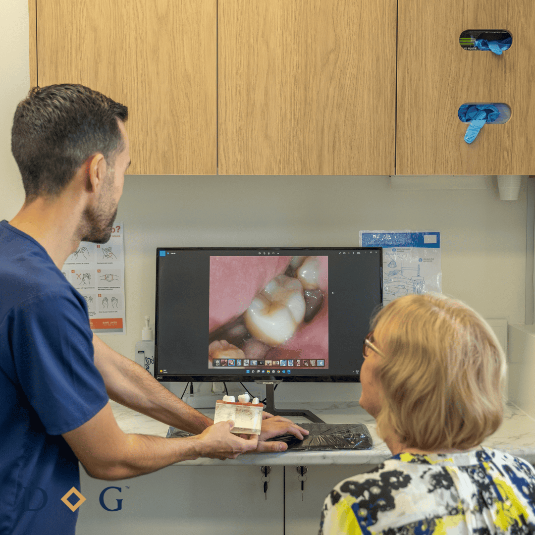 brisbane CBD dentist showing patient pictures of dental crowns